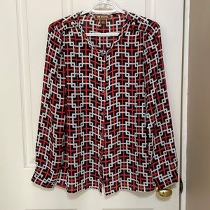 Michael Kors, orange, white and navy blouse